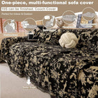 ROOMLIFE Black Couch Cover Sofa Covers, Chenille Couches Covers for 3 Cushion Sofas, Non Slip Soft Breathable Sofa Slipcovers for Pet, Washable Furniture Protector with Tassel,71''X134”