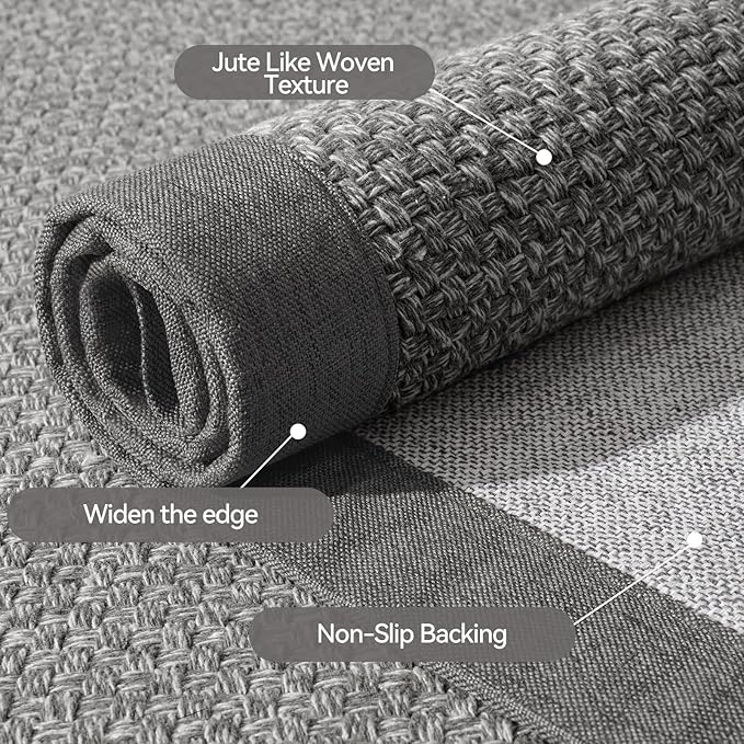 Front Door Mat 2'x3', Jute Like Non-Slip Indoor Mat Entrance, Woven Washable Doormat for Front Indoor Entryway, Grey