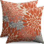 Orange Grey Gray Pillow Covers 22X22 Inch Set of 2, Modern Dahlia Floral Print Decorative Throw Pillow Covers Outdoor Farmhouse Cushion Case for Home Couch Sofa Bed Decoration