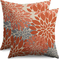 Orange Grey Gray Pillow Covers 16X16 Inch Set of 2, Fall Colored Modern Geometry Dahlia Floral Print Decorative Throw Pillow Covers Outdoor Farmhouse Cushion Case for Couch Sofa Bed Decor