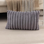 ZLINA Set of 2 Dark Grey Faux Fur Decorative Throw Pillow Covers Fluffy Striped Pillowcase Cushion Covers 12 x 20 Inch Decor Sofa Couch Bedroom