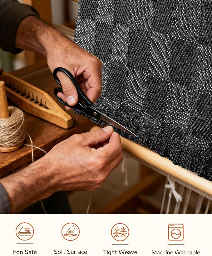 BESTSWEETIE 2'x6' Washable Rug Hand-Woven Low Pile Soft Checkerboard Pattern Reversible Checkered Braided Rugs with Short Fringe Carpet for Living Room Bedroom Dining Room Home Decor - Black/White
