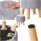 YMYNY Round Pouf Ottoman Small Foot Stool Faux Fur Foot Rest for Couch Modern Boho Footstools with Wood Legs for for Living Room Bedroom Office 12.6" D×12.6" W×12.6" H Grey UHBD035G