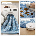 Lessymo 5x7 Area Rugs for Living Room, Machine Washable Non Slip Rug, Soft Low Pile Carpet for Bedroom Dining Home Office, Vintage Blue/White Distressed Floral Floor Mat