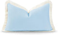 Hofdeco Premium Coastal Hampton Style Patio Indoor Outdoor Lumbar Pillow Cover Only, 12"x20" Water Resistant for Backyard, Couch, Solid Baby Blue Fringe