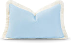 Hofdeco Premium Coastal Hampton Style Patio Indoor Outdoor Lumbar Pillow Cover Only, 12"x20" Water Resistant for Backyard, Couch, Solid Baby Blue Fringe