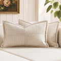 MIULEE Decorative Lumbar Throw Pillow Covers for Couch Bed Livingroom 12x24 Inch Set of 2 Beige Boho Accent Throw Pllows Broadside Striped Patchwork Soft Corduroy Pillowcases