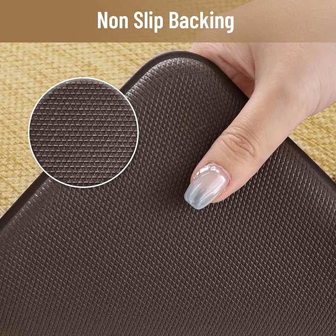 KIMODE Anti Fatigue Kitchen Mat, Cushioned Boho Kitchen Rugs Sets of 2, Non Slip Farmhouse Kitchen Mats for Floor, Waterproof Standing Desk Mats for Laundry Office Sink Brown/Khaki 20"x47"+20"x32"