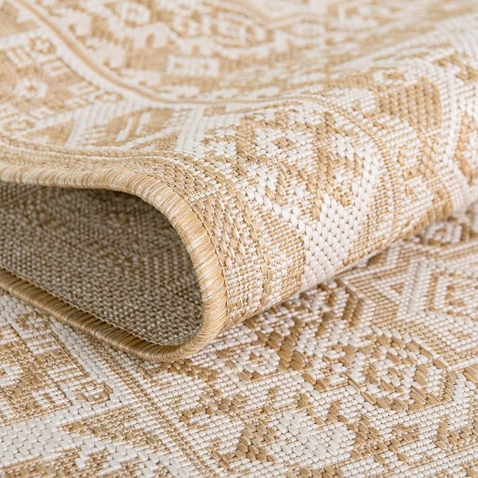 Rugs.com Outdoor Aztec Collection Rug – 5' x 8' Natural Flatweave Rug Perfect for Living Rooms, Large Dining Rooms, Open Floorplans