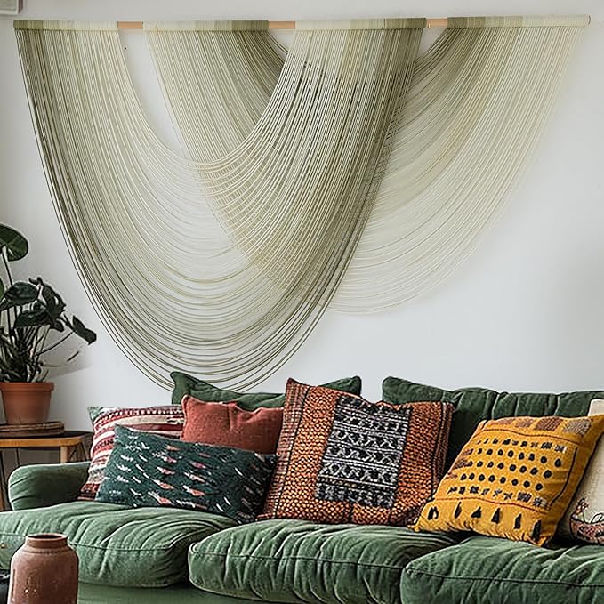 Flber Macrame Wall Hanging Boho Wall Decor Tapestry Dip Dyed Ombre Moss Green Handmade Wall Art Woven Cotton Rope Backdrop with for Bedroom Living Room, 57" W x 39" L