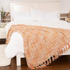 Gealaek Boho Throw Blanket Lightweight Fuzzy Soft Cozy Decorative Blankets for Sofa Bed Farmhouse Throw Blanket Mexcican Blanket with Tassel Khaki Orange Yellow Textured 50" x 60"