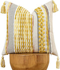 AmHoo Chenille Striped Textured Boho Throw Pillow Covers Aesthetic with Tassels Woven Decorative Pillow Case for Couch Bed Sofa Bedroom Modern Funky 18 x 18-Inch Yellow