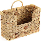Woven Hanging Magazine Holder, Natural Water Hyacinth Wall Mounted Basket for Books, Files & Magazines, Organizer Rack with Handle (Water Hyacinth, 11.8″ x 4.3″ x 7.9″)