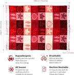 Bohemian Chenille Jacquard Tassel Throws - Reversible Red&Pink Maple Leaf Design for Boho Hippie Vibes - Oversized Blankets for Large Couch, Furniture, Sofa, Chair