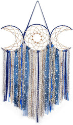ANROYE Blue Triple Moon Goddess Macrame Wall Hanging, Boho Wiccan Crescent Dream Catcher, Bohemian Dreamcatcher Art for Women, Hippie Woven Pagan Tapestry Decor for Bedroom Decoration