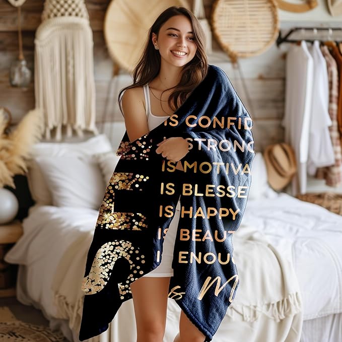 Black Inspirational Blanket, She is Confident Motivational Black Women Throw Blankets Gifts for Bed Couch Girly Room Bedroom Dorm Home Decor, Inspirational Gifts for Women, 50x60 Inches