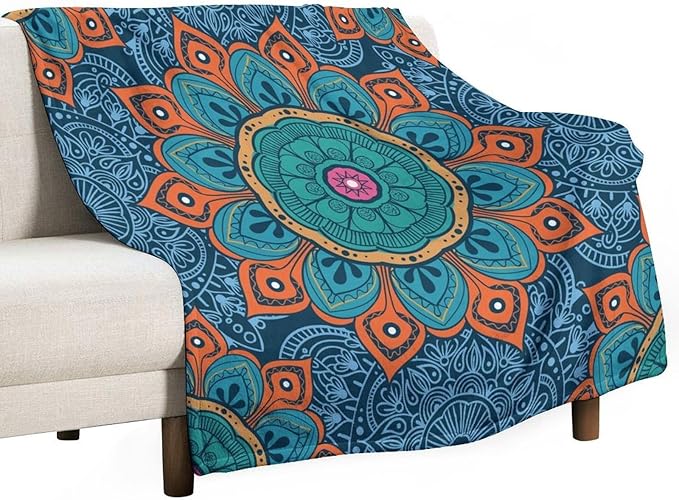 Abstract Mandala Throw Blanket Indian Hippie Bohemian Art Floral Texture Pattern Blanket for Sofa Bed Couch Chair Or Dorm 60"x80"