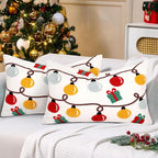 Christmas Embroidered Lumbar Pillow Covers Farmhouse Tufted Pillow Covers Winter Holiday Decorative Couch Covers 12x20 Christmas Lights Square Cushion Cases Set of 2 for Living Room Couch Sofa Bed