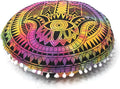 CRAFT KALA Large Round Bohemian Floor Pillow Pouf Cover Mandala Meditation Room Pillow Cover for Adults Boho Seating Poufs Cushion Cover for Kids Playroom Multi Hamsa 32" Round