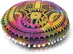 CRAFT KALA Large Round Bohemian Floor Pillow Pouf Cover Mandala Meditation Room Pillow Cover for Adults Boho Seating Poufs Cushion Cover for Kids Playroom Multi Hamsa 32" Round