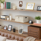 StorageWorks Wicker Baskets with Lid, Seagrass Storage Baskets for Shelves, Decorative Box with Built-in Handles,White