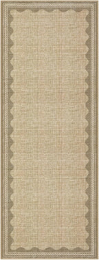 GarveeHome Scalloped 2x10 Runner Rug for Hallway Washable Kitchen Rugs Non Slip Solid Tan Jute Digital Printing Modern Soft Low-Pile Rugs for Entryway Laundry Room Floor Mats