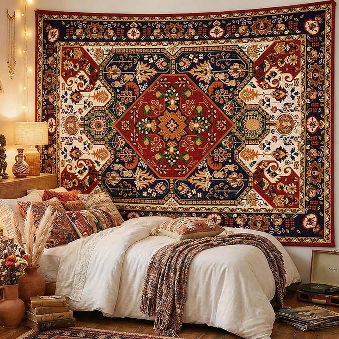 Apdidl Extra Large Boho Hippie Wall Tapestry for Bedroom Aesthetic, Mandala Indian Bohemian Tapestries Art Decor, Vintage Orange Floral Cool Vertical Wall Hanging for Living Room Dorm (71"X90")