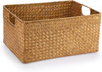Hipiwe Seagrass Storage Baskets Bin for Shelf Handwoven Wicker Baskets Built-in Handles Rectangular Closet Bedroom Organizer Box Multipurpose Woven Basket Bins,14.6"x 10.6"x 7.1"