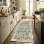 2'x6' Washable Runner Rug Utral Soft Lightweight Vintage Boho Distressed Non-Slip Backing,Low Pile Stain Resistant Farmhouse Rug for High-Traffic Hallway, Kitchen & Laundry