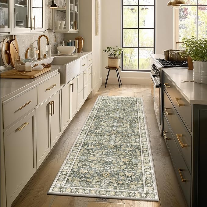 2'x6' Washable Runner Rug Utral Soft Lightweight Vintage Boho Distressed Non-Slip Backing,Low Pile Stain Resistant Farmhouse Rug for High-Traffic Hallway, Kitchen & Laundry