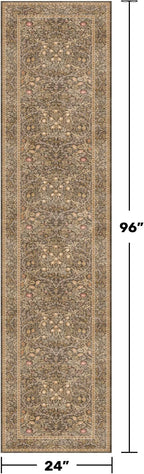 Non Slip 2x8 Gold Brown Long Runner Rug, Washable Runner Rug for Hallway, Bathroom, Entryway Rug, Stain Resistant Kitchen Floor Mat - Vintage Floral Indoor Décor, Low Pile Soft Carpet