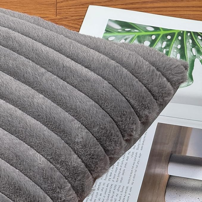 24x24 Pillow Covers, Decorative Faux Fur Throw Pillow Covers for Couch, Sofa Soft Fluffy Pillow Cover with Velvet Back for Living Room, Neutral Home Décor Accent for Bed - Dark Gray
