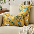 Mustard Yellow Floral Pillow Covers 12x20 Set of 2, Velvet Wild Flower Plant Throw Pillows Case, Square Farmhouse Decor Cushion Covers for Home Sofa Bed Couch