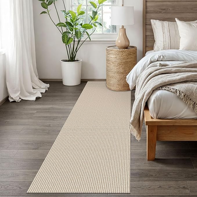 EARTHALL Woven Runner Rug 2.6x8 Ft Washable Runners for Hallways Wide Non Slip Rubber Backed Kitchen Runner Braided Indoor Floor Carpet for Entryway Hallway Kitchen Bedroom, Beige/Khaki