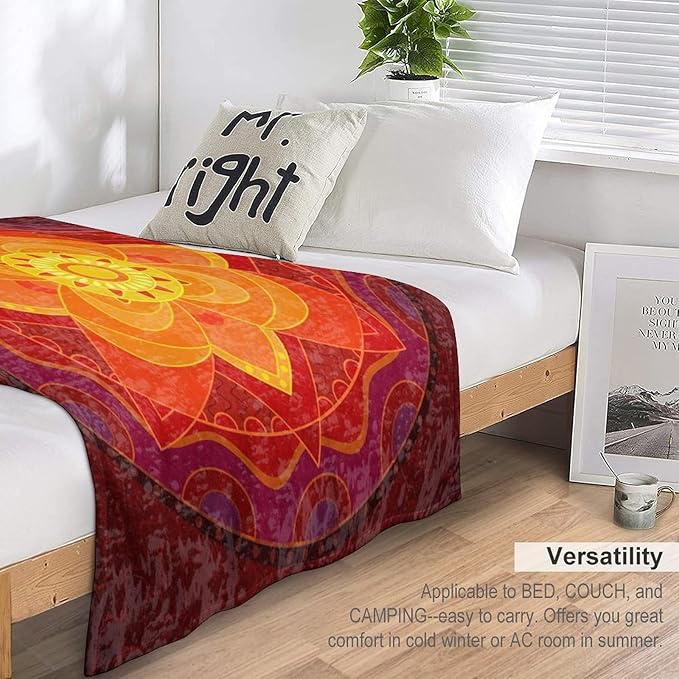 Red Mandala Throw Blanket Bright Circular Ethnic Pattern Native Indian Ornament Blanket for Sofa Bed Couch Chair Or Dorm 70"x80"