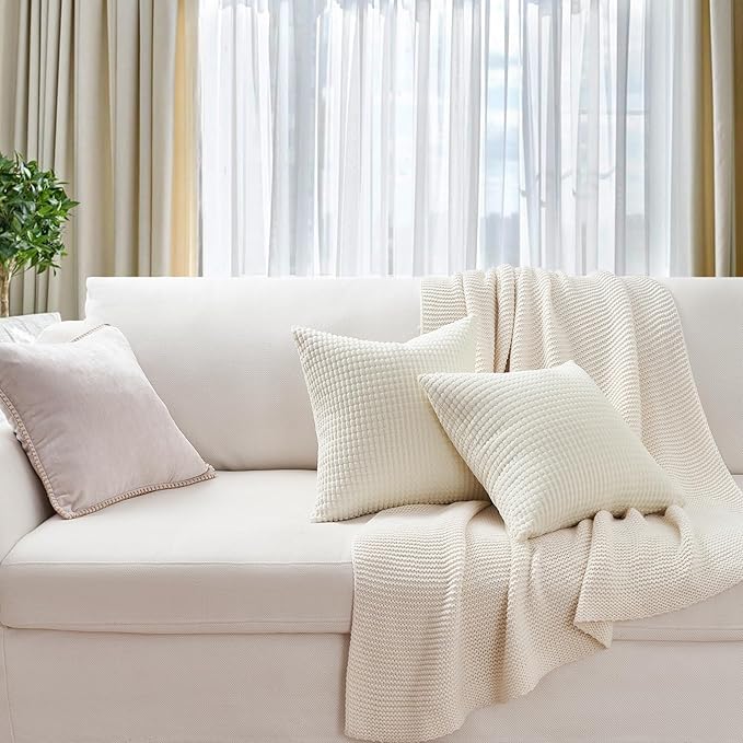 Topfinel Cream White Decorative Throw Pillow Covers 18x18 Inch Set of 4 for Living Room Couch Bed Sofa, Boho Natural Farmhouse Home Decor, Soft Plush Corduroy Cute Square Beige Cushion Case 45x45 cm