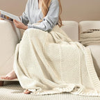 Amélie Home Chevron Chenille Knit Throw Blanket for Couch, Cozy Texture Decorative Soft Blanket for Sofa & Chair, 60"x80", Ivory
