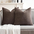 MIULEE Pack of 2 Dark Brown Decorative Pillow Covers 20x20 Inch Soft Chenille Couch Throw Pillows Farmhouse Cushion Covers for Home Decor Sofa Bedroom Living Room