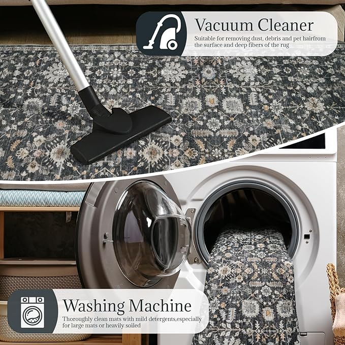 Washable Rugs for Living Room: 9x12 Area Rugs for Bedroom Ultral Soft Non-Slip Stain Resistant Vintage Boho Large Carpet for High-Traffic Dining Room - Farmhouse Decor