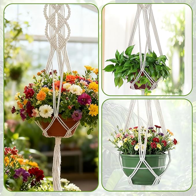 Set of 2 Boho Macrame Plant Hanger, 37 Inch Extra Long Plant Hangers Indoor, Hanging Plant Holder for Indoor Plants, Macrame Pot Holder, Hanging Macrame Basket Indoor Garden Decor