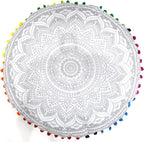 CRAFT KALA Boho Large Floor Pillow Pouf Cover Mandala Meditation Room Pillow Cover for Adults Round Bohemian Seating Pouf Cushion Cover for Kids Playroom 22" Silver Matellic Ombre