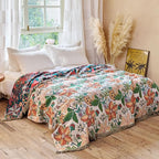 Boho Throw Blanket - 50"x60" 100% Cotton Soft Breathable Lightweight Bed Blanket, Reversible Muslin Spring Blankets Green Floral Farmhouse Decor Rustic Quilt for Bed Couch