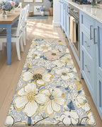 DEXI Kitchen Mats for Floor, 17x59, Cushioned Standing Mat Anti Fatigue, Waterproof Comfort Floral Padded for Laundry Room Office, Blue and Yellow