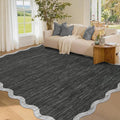 GarveeHome Scalloped Area Rug 4x6 - Washable Boho Bordered Non-Slip Entryway Rug, Neutral Farmhouse Living Room Rug Soft Throw Rugs for Entrance Hallway Bedroom Kitchen Nursery, Black