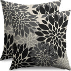 Black Grey Gray Pillow Covers 20X20 Inch Set of 2, Dahlia Flower Spring Summer Floral Cream Decorative Throw Pillow Covers Outdoor Modern Farmhouse Cushion Case for Home Couch Sofa Bed Decor