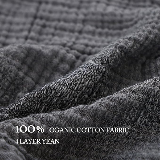 Boho Throw Blanket, 100% Cotton Ultra Soft Luxury Throw Rustic Quilt, Muslin Breathable Soft Bed Throw ，All Throw for Sofa Couch Chair 60×80 Inch (Grey Blanket, 60x80 Inch)
