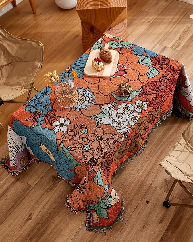 Erke Chair Recliner Cover Boho Throw Blanket Hippie Living Room Decor Wall Tapestry Outdoor Picnic Camping Rug Mattress Beach Towel Sofa Furniture Slipcover Bohemian 50”x70” Orange Florals