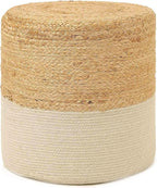REDEARTH · Cylindrical Pouf Foot Stool Ottoman - Jute Braided Accent Sitting Footrest for The Living Room, Bedroom, Nursery, Patio, Lounge & Other Rooms in The Home (14.5”X14.5”X16”; Natural Ivory)