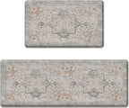 Arttown Kitchen Mats for Floor 2Pcs-Anti Fatigue Non Slip Mats for Kitchen Floor, Cushioned Waterproof & Stain-Resistant Boho Stripe Mat Set, Laundry Room, Office, Sink, Desk (Taupe)