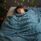 NEWCOSPLAY Super Soft King Blanket Blue Premium Silky Flannel Fleece 3D Ribbed Jacquard Lightweight Bed Blanket All Season Use (Blue Ribbed, King(90"x110"))